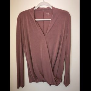 LOFT Cross Front V-Neck Blouse in a Soft Pink.